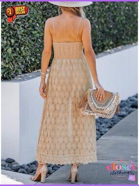 Lace Maxi Jumpsuit V Neck Sleeveless Smocking Beach Outfit
